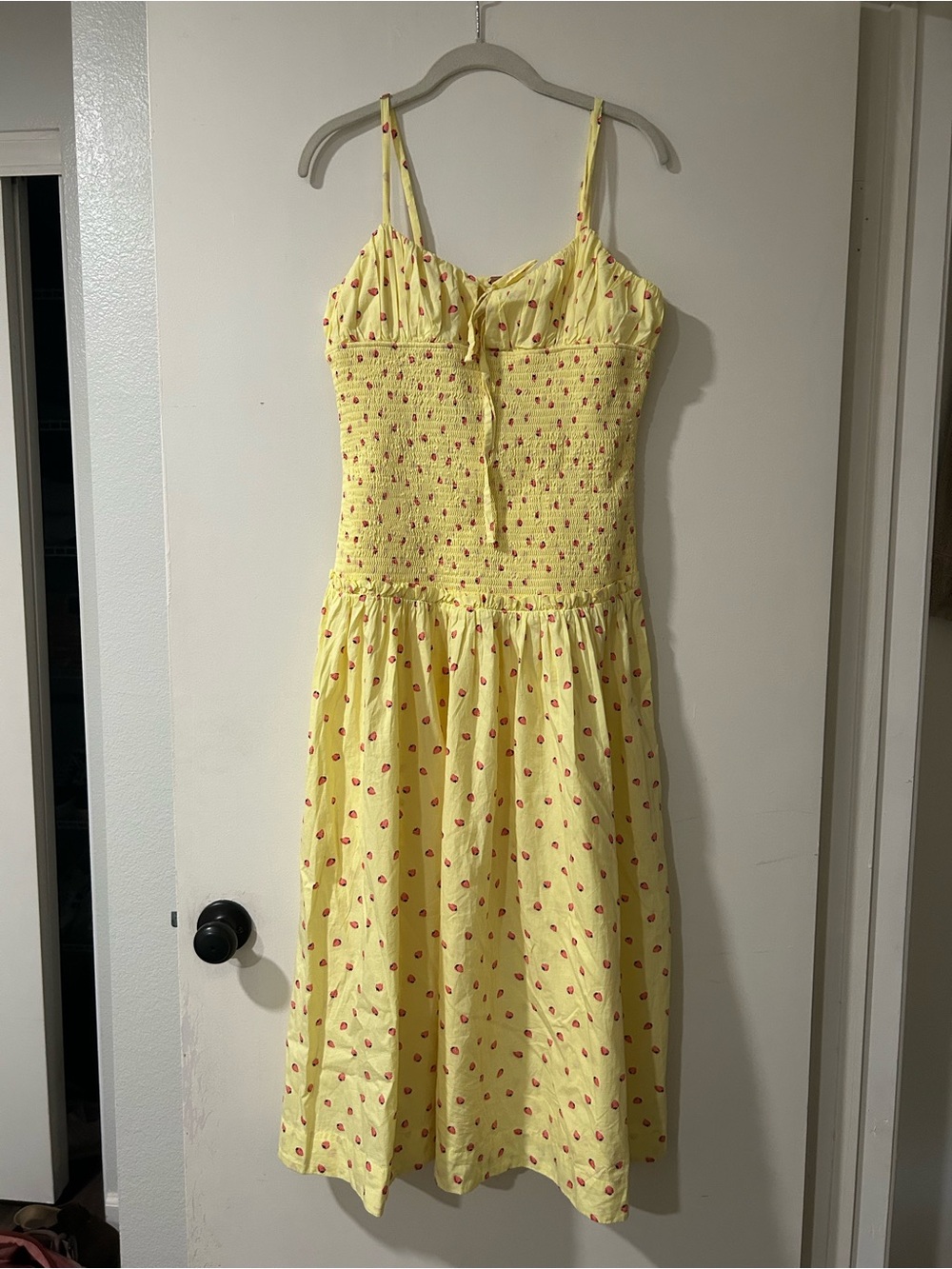 Yellow Spaghetti Strap Sundress with Red strawberry Print
